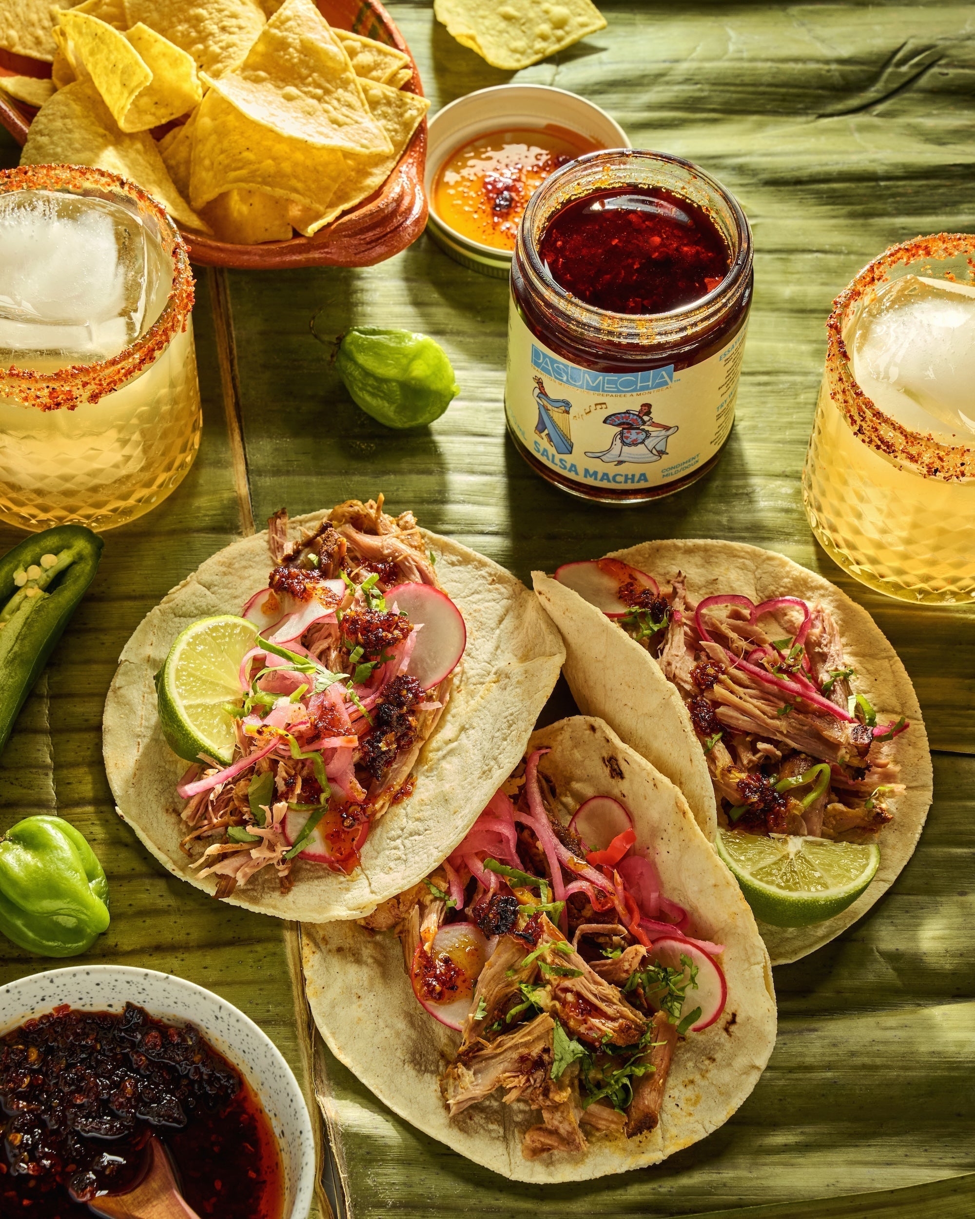 Tacos au porc effiloché et Salsa Macha Douce